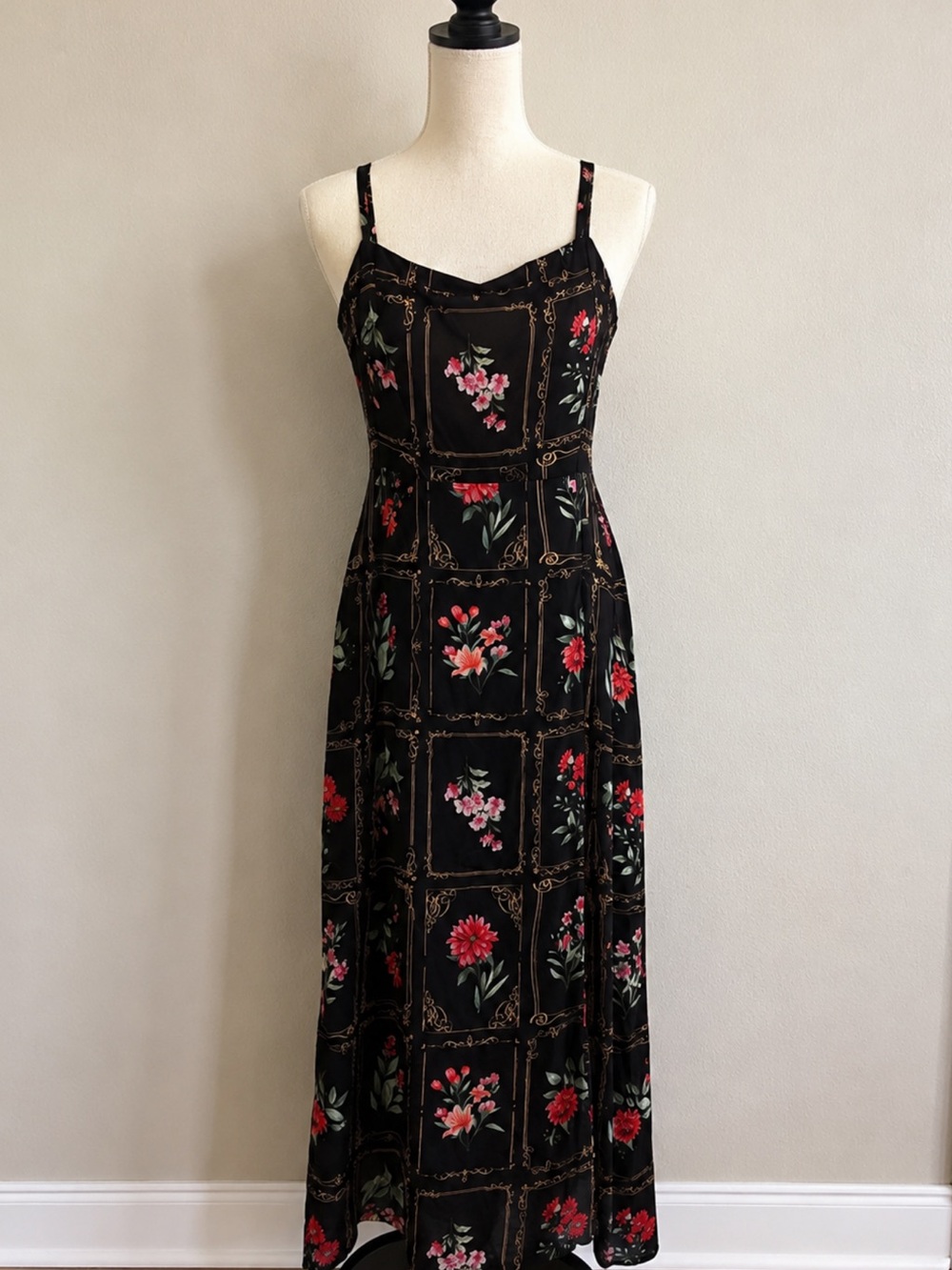 Taylor Black Floral Maxi Dress with Red & Pink Accents